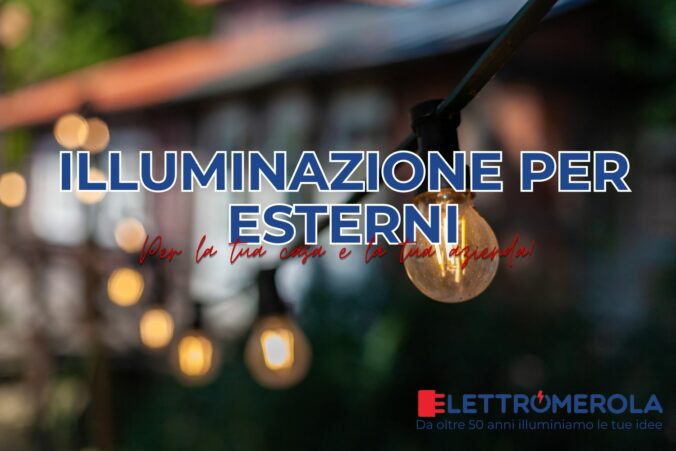 lampadina calda in un ambiente esterno come quello di un guardino. Sullo sfondo una abitazione in mattoni.