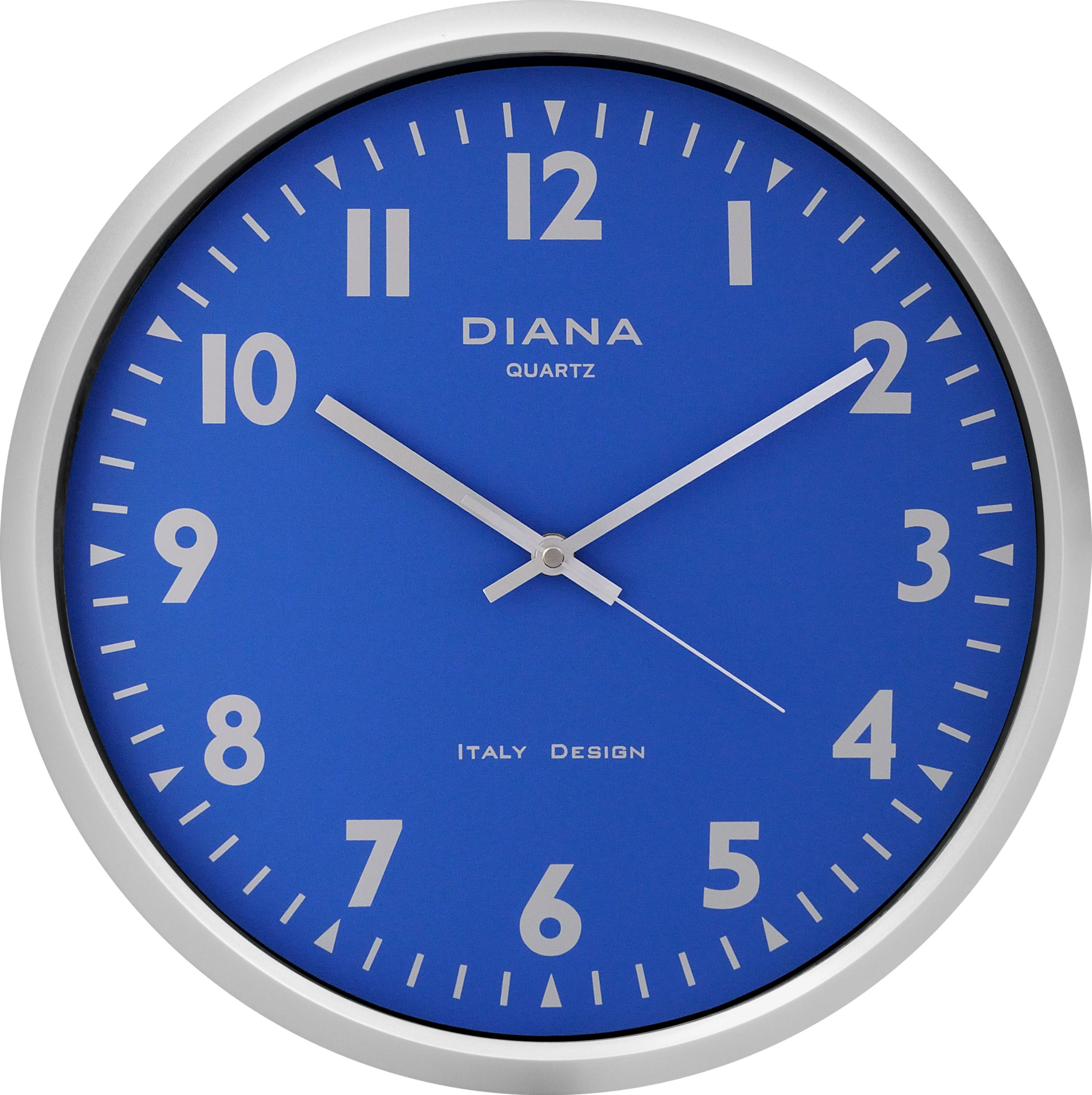 OROLOGIO PARETE D.36 MOVIMENTO SILENZIOSO CROMO SATINATO CASSA PLASTICA BLU MOV.QUAR