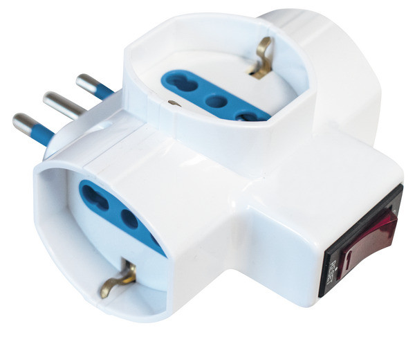 TRIPLA schuko spina 16A + 3 prese universali + limitatore di corrente