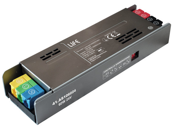 Alimentatore Metallico slim 24Vdc 60W con soft start e selettore Luminosità 25/50/75/100%