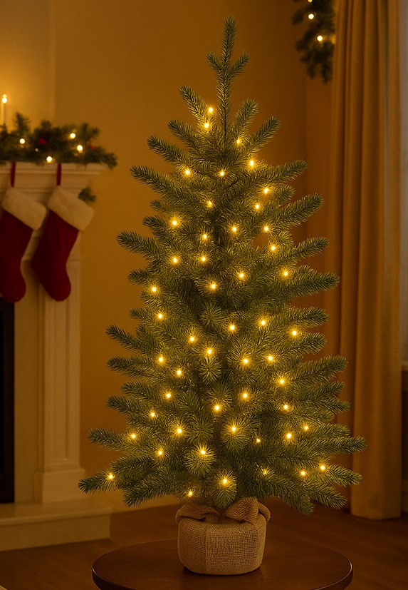 Albero Alpino con luci H. 90cm LA Prelit PVC+PE 180 LED bianco caldo