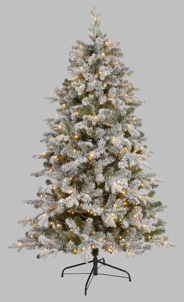 Albero innevato 1,8mt con luci LB-F Prelit PVC+PE Floc. 360 LED bianco caldo