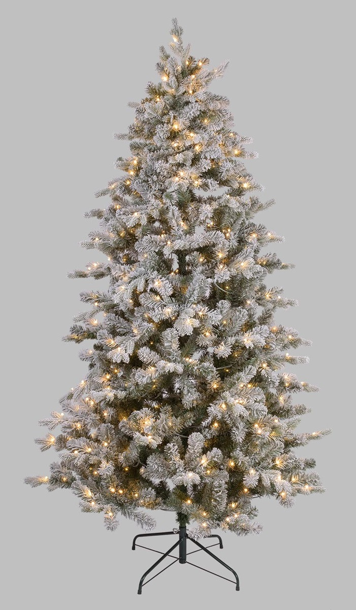 Albero innevato 2,10mt con luci LB-F Prelit PVC+PE Floc. 500 LED bianco caldo