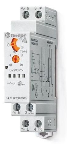 Relè luce scale temporizzato riarmabile + pulizia scale - luce fissa 1 NO