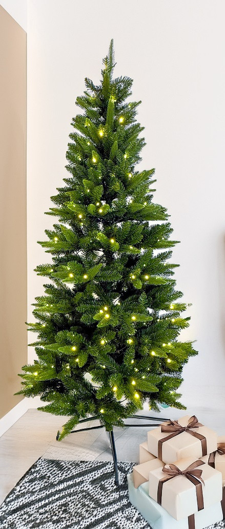 Albero Slim H.1,5mt con luci LS Prelit PVC+PE 200 LED bianco caldo