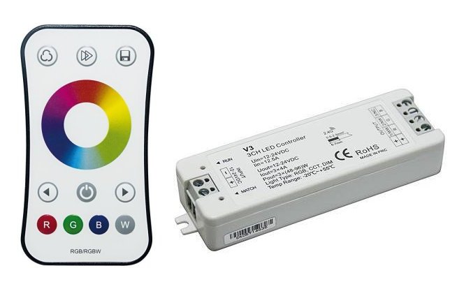 Kit controller RGBW con radiocomando 1 zona + RF 2,4GHz 4 canali