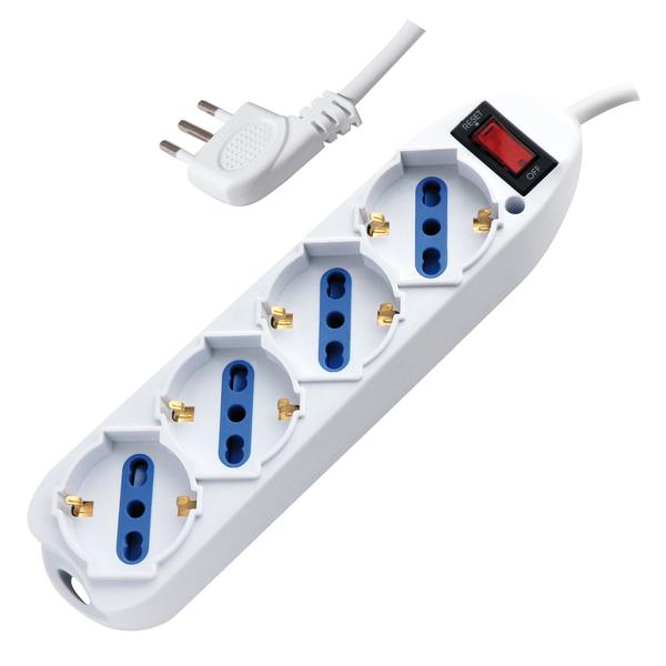 Multipresa 4 prese universali + cavo + interruttore protezione Spina 10A 90° ( a pipa )