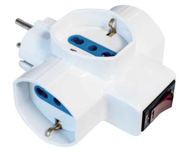TRIPLA schuko con spina schuko 16A + 3 prese universali + limitatore di corrente