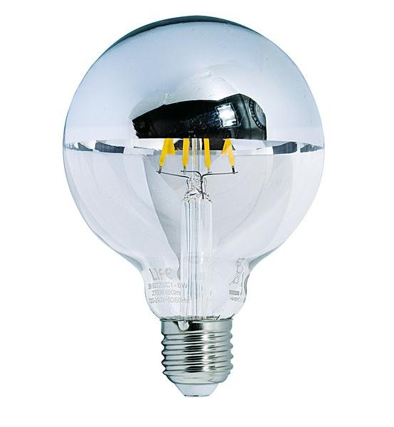 Lampada FILOLED globo Ø95 cupola argentata 6W 2700°K