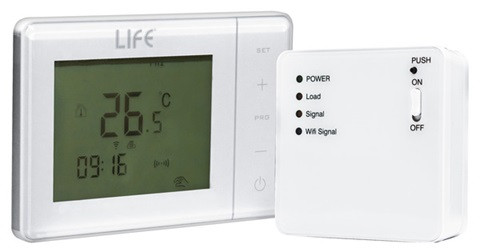 Cronotermostato settimanale a batteria con modulo wireless caldaia e contatto pulito/tensione, Wireless e Smart
