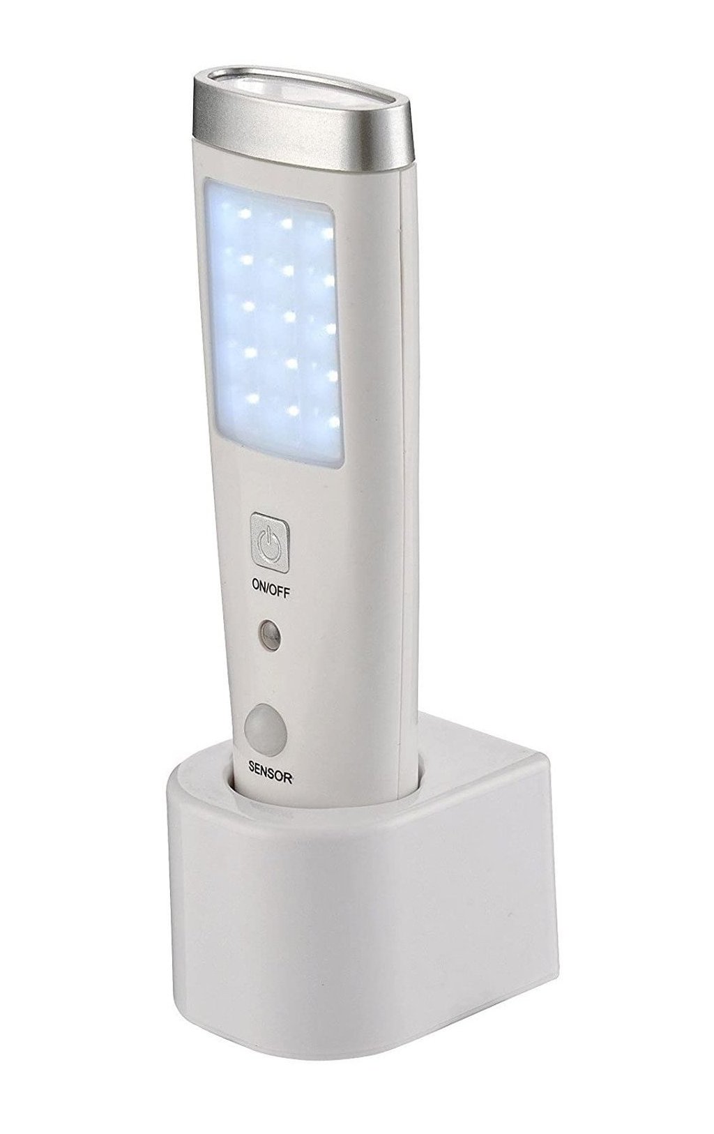 Torcia ricaricabile Anti Black OUT LED con sensore movimento, torcia, funzione emergenza + base di ricarica