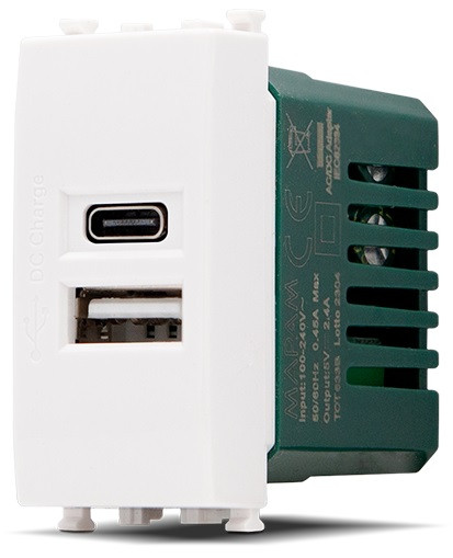 Presa USB 2.4A A+C compatibile con Plana