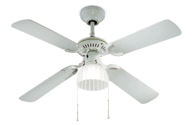 Ventilatore in metallo bianco con Kit luce E27 4 pale in legno Ø 105cm