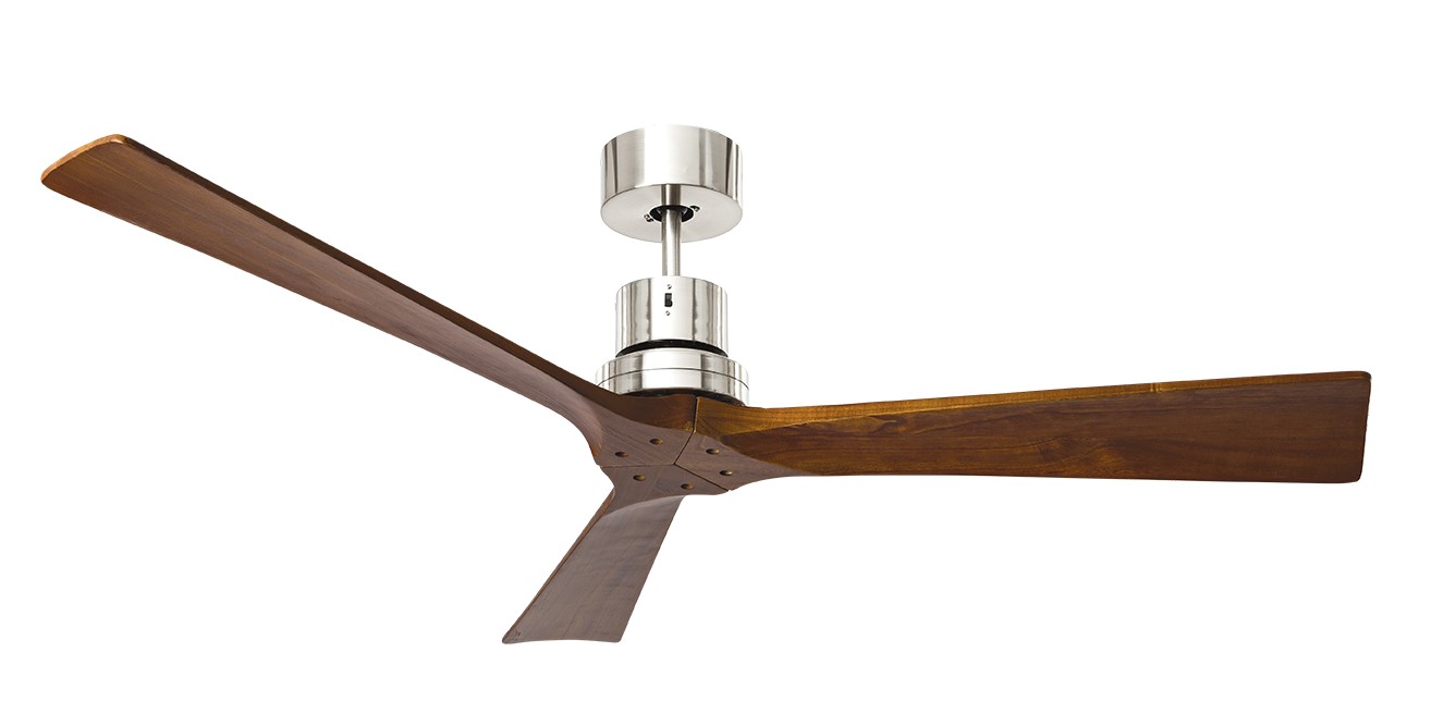 Ventilatore in metallo cromo lucido pale in legno noce scuro Ø 130cm