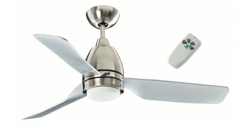 Ventilatore da soffitto in metallo Ø 110CM 3 pale CROMO SPAZZOLATO con luce LED e telecomando