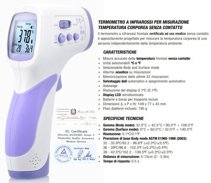 TERMOMETRO DIGITALE INFRAROSSI HT3350 CERTIFICATO AD USO MEDICO