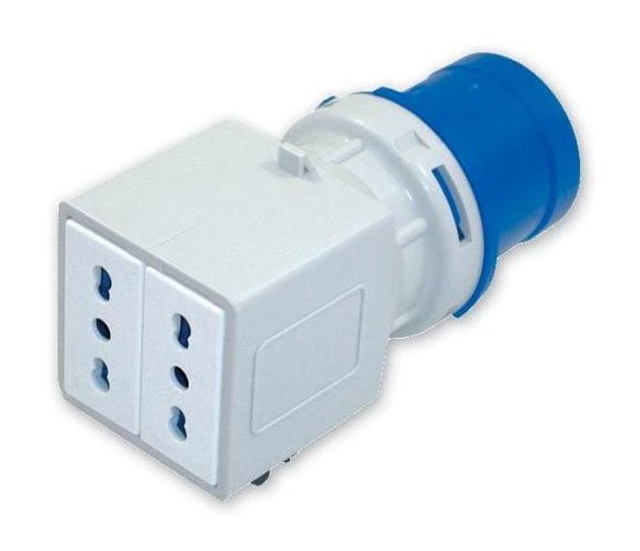 Adattatore CEE Blu 2P+T 16A a 2 Bpresa 10/16A