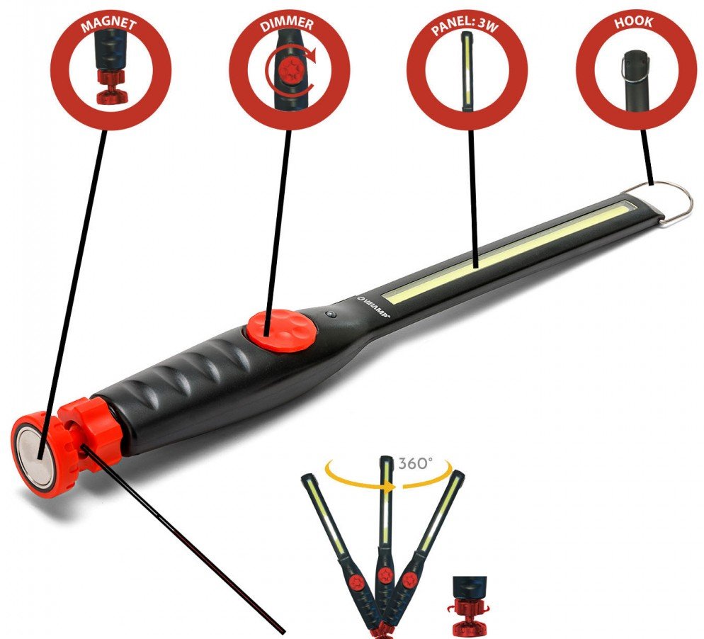 Lampada da lavoro alta luminosità LED COB 3W RICARICABILE extra piatta con base magnetica