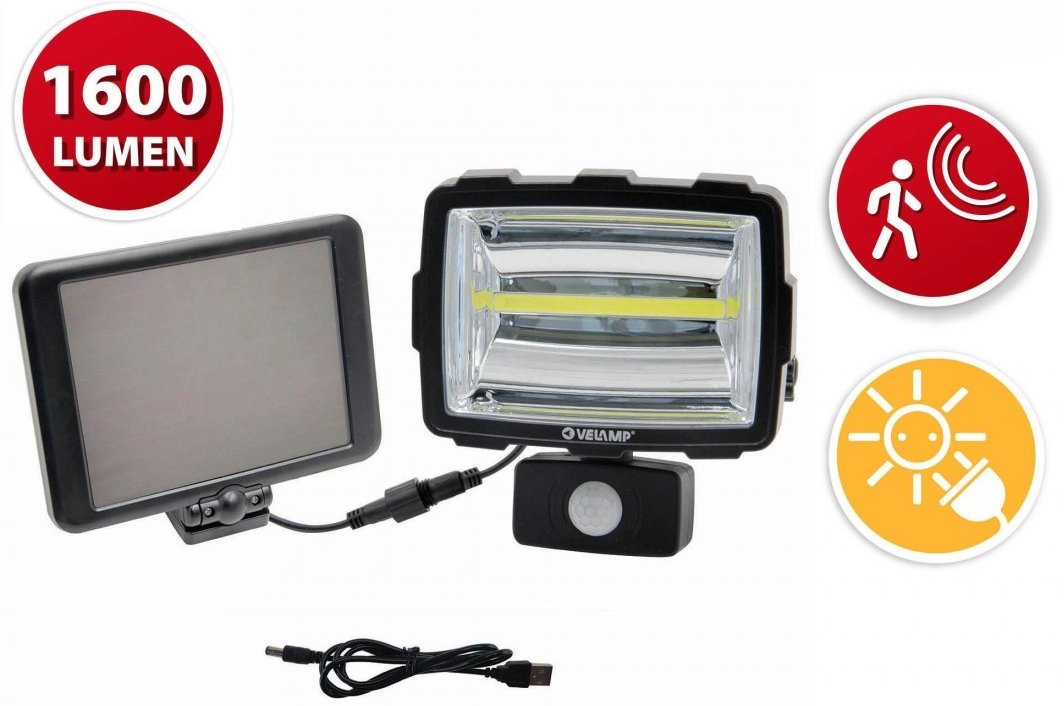 Faretto led COB 1600Lm con pannello solare e sensore di movimento