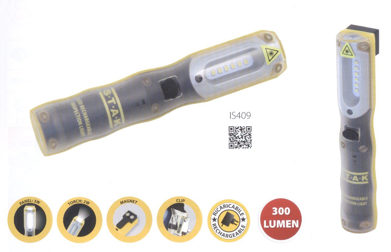 Torcia led da lavoro ricaricabile con gancio e calamita combo IP54