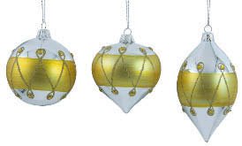 SFERA VETRO DECORO GIOIELLO ORO D.80MM IN 3 FORME ASSORTITE
