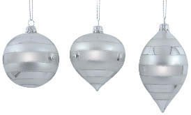 SFERA VETRO DECORO RIGATO ARGENTO D.80MM IN 3 FORME ASSORTITE