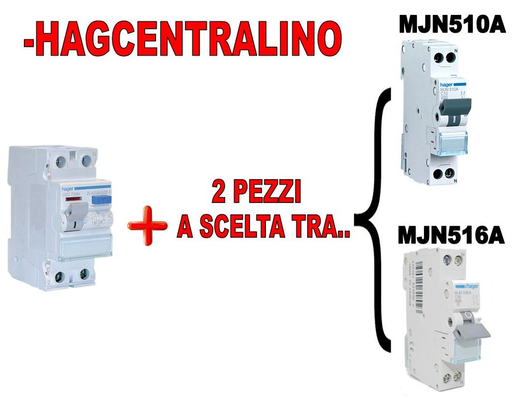 CENTRALINO HAGER COMPOSTO DA: 1PZ CDC724H INT. DIFFERENZIALE+ 2PZ MJN.. MAGNETOTERMICI