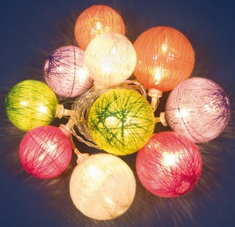 XLEDICTB 10-F CATENA 10 LED COTTON BALL MULTICOLOR LUCE FISSA EFFETTO ORIENTALE IN TESSUTO