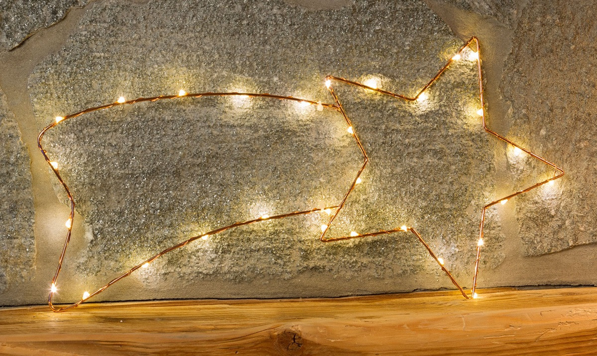 Stella cometa 50cm IN RAME da appendere Led bianco caldo a batteria