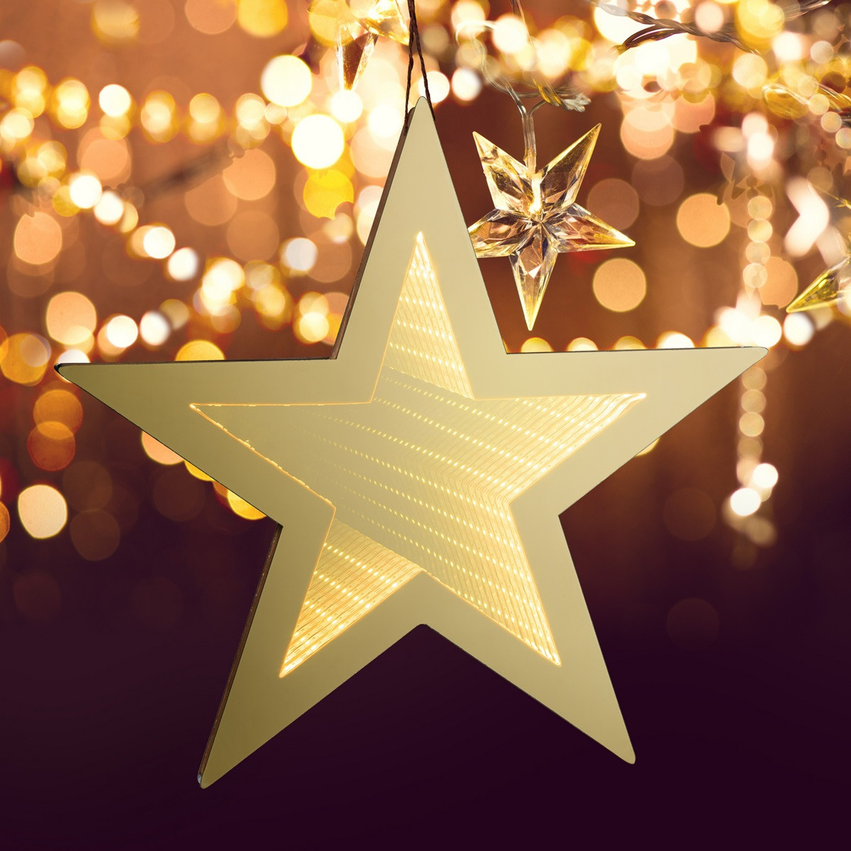 Stella ORO Ø35cm da appendere effetto tridimensionale a specchio Led bianco caldo