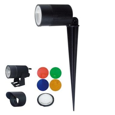 FARETTO C/PICCHETTO + FILTRI COLORATI IP67 10W 220W LUCE MEDIA 4000K NERO