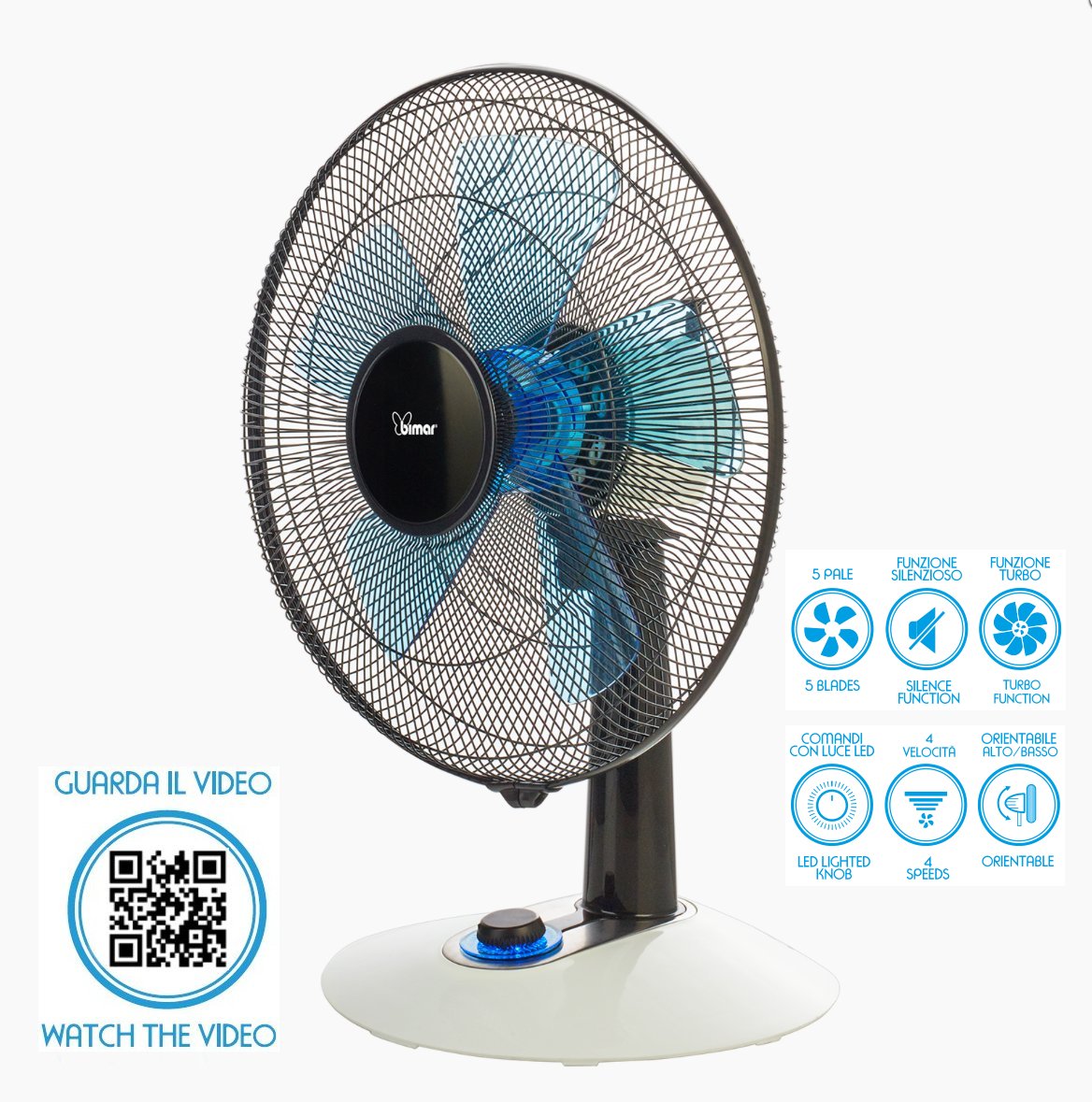 VENTILATORE TAVOLO C/LED SILENTE Ø.30CM 5 PALE 45W