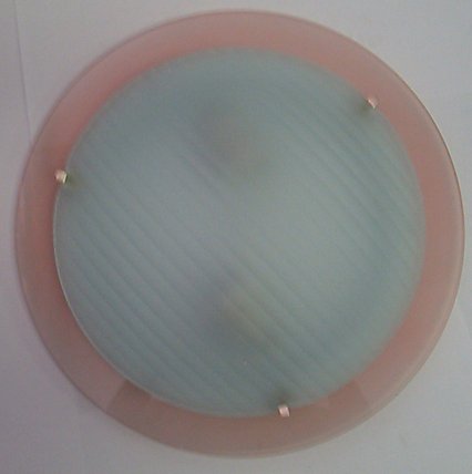 PLAFONIERA VETRO SATIN RIGATO CON BORDO ROSA IN VETRO D.36 60W