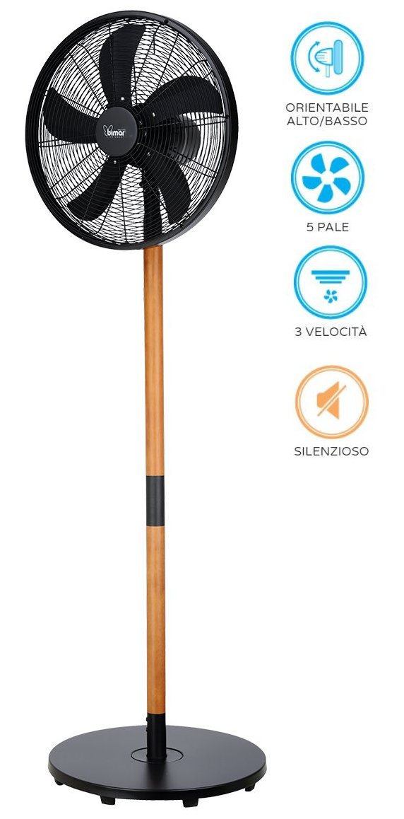 VENTILATORE PIANTANA METALLO - LEGNO 50W Ø.40CM H.1,5MT REGOLABILE 3 VELOCITA'