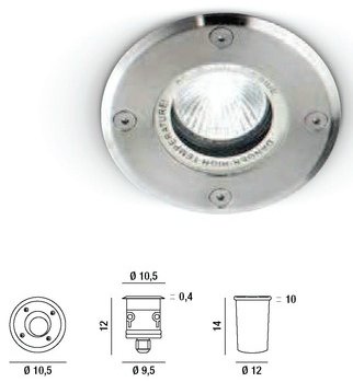 FARO ACCIAIO DA EST. INCASSO GU10 IP65 GU10 MAX 35W FORO 10CM