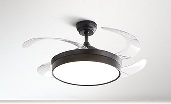 VENTILATORE NERO OPACO RICHIUDIBILE Ø.105CM 4 PALE C/TELEC + LUCE SELEZIONABILE