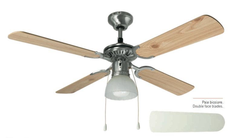 Ventilatore in metallo bianco con Kit luce E27 4 pale in legno Ø 105cm