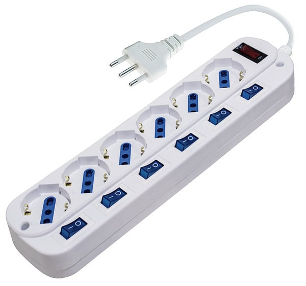 MULTIPRESA 6 prese universali schuko + bipasso con 6 interruttori + cavo Spina 16A