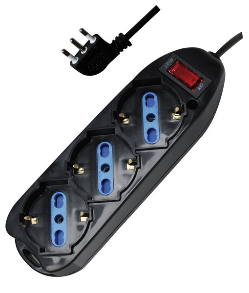 Multipresa 3 prese universali + cavo + interruttore protezione Spina 16A 90° ( a pipa )