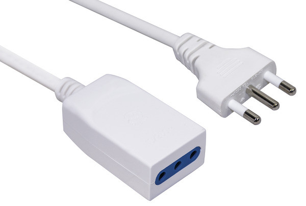 Prolunga lineare 5mt 3X0,75mm² bianca spina e presa 10A 2P+T