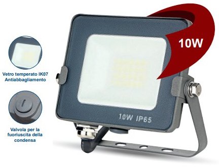 FARETTO SLIM GRIGIO FA4 LED 10W 1000LM IP65 6500K110° 112x95x22MM SMD