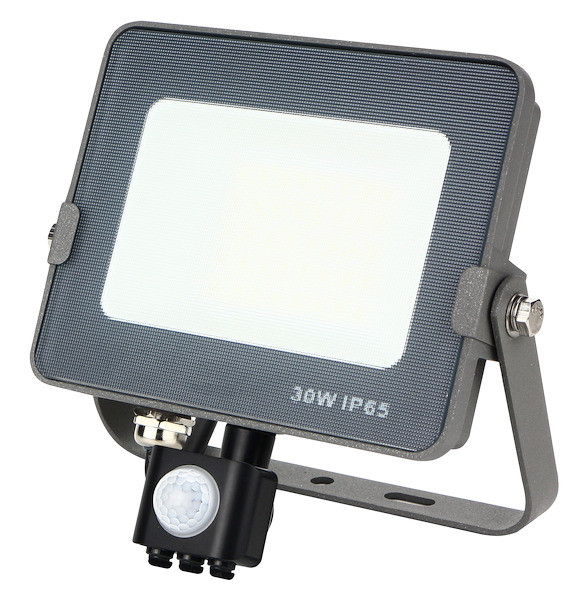 FARETTO IP65 30W LED SMD FA4 C/SENS.6500K 2800LM 110° RA80 141X186X54MM GRIGIO