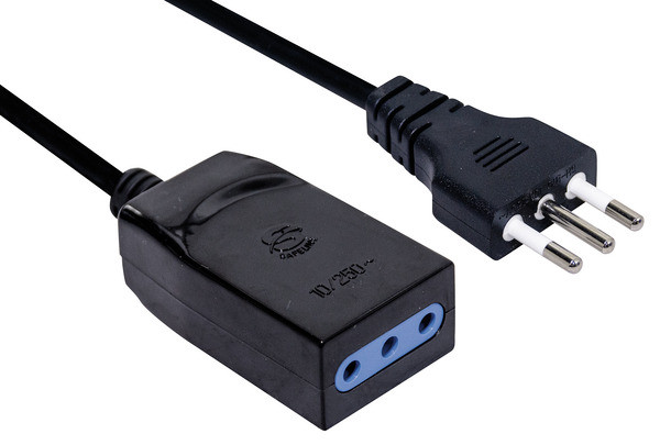 Prolunga lineare 3mt 3X0,75mm² nera spina e presa 10A 2P+T