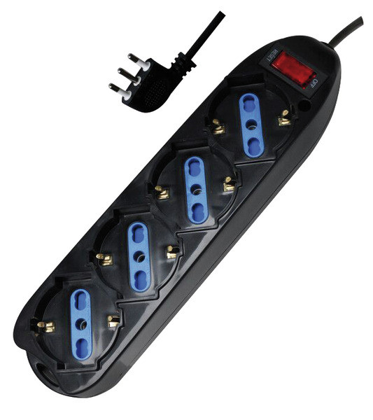 Multipresa 4 prese universali + cavo + interruttore protezione Spina 16A 90° ( a pipa )