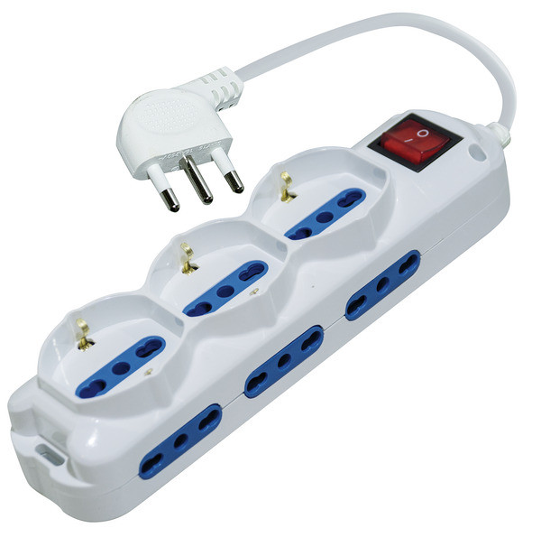 Multipresa 3 presa universale + 6 bpresa laterale spina 16A 90° con interruttore e cavo