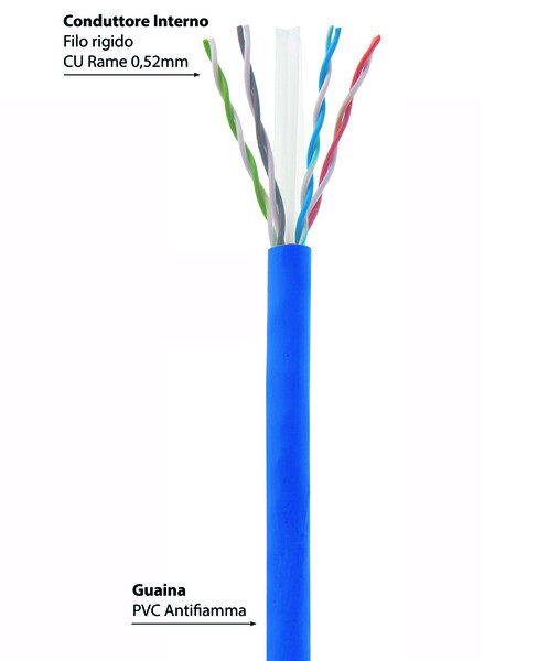 Cavo UTP CAT6 in rame rosso 4x2xAWG23 guaina LSZH blu classe ECA bobina 305mt