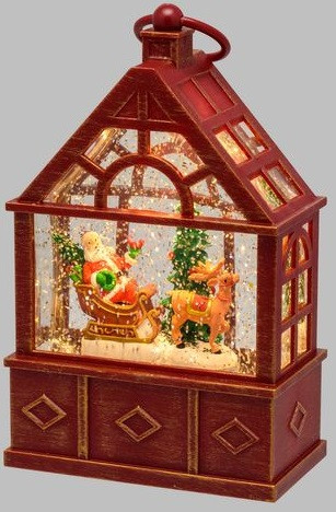Decorazione Serra con Babbo su Slitta con RennaGLITTER LED H25cm Rosso Antico