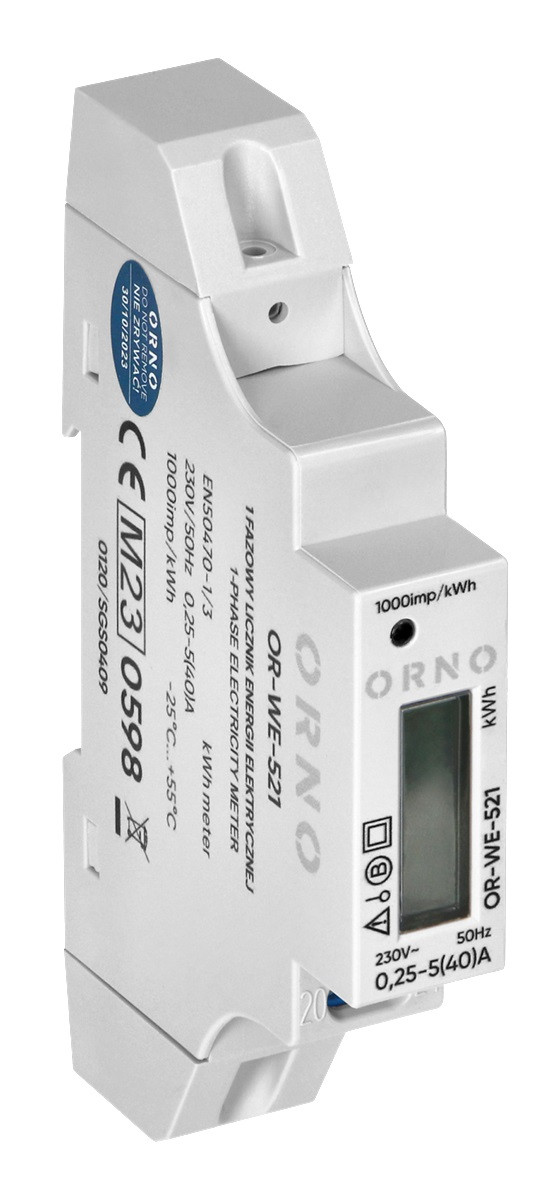 Contatore di energia monofase 40A con certificato MID per barra din