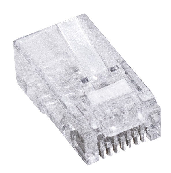 Spina PLUG RJ45 8P/8C Contatti Dorati, per cavo UTP CAT6 fili rigidi, CAVO PASSANTE