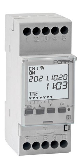 Interruttore orario giornaliero NFC - 2 DIN 1Contatto Programmabile da smartphone e tablet iOS e Android